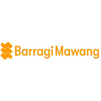 "Barragi Mawang" in orange text beside a stacked geometric symbol, on a white background.